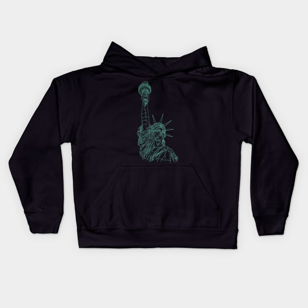 Statue of Liberty in a green line drawing design Kids Hoodie by DaveDanchuk